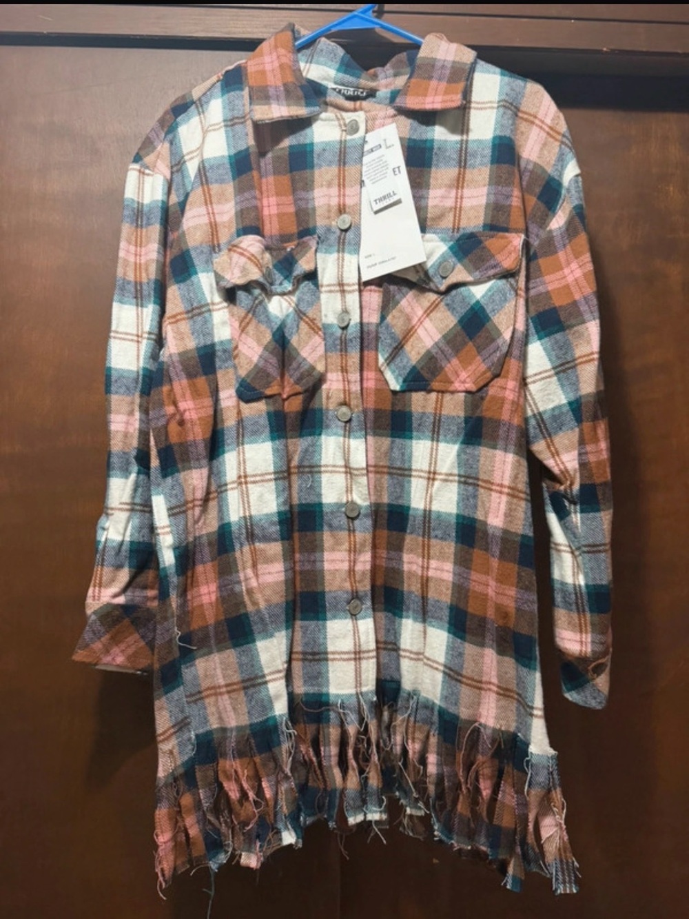 Thrill Plaid Button-Front Women’s Shacket in Pink, Blue & Brown